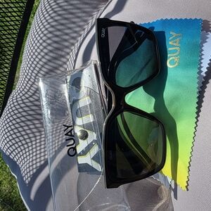 Quay Oversized Black Sunglasses with Green Gradient Lenses